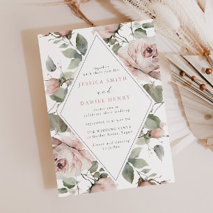 Blush Floral Frame & Sage Wedding Invitation
