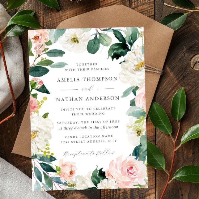Blush Floral Frame Wedding Invitation (Creator Uploaded)