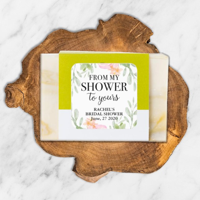 Blush Floral From my shower to yours bridal shower Square Sticker (Creator Uploaded)