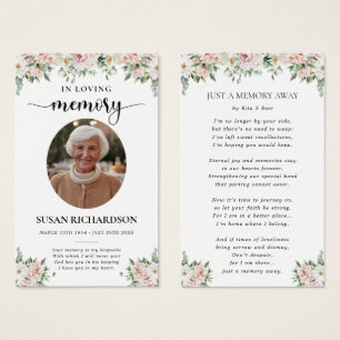Blush Floral Funeral Memorial Prayer Card