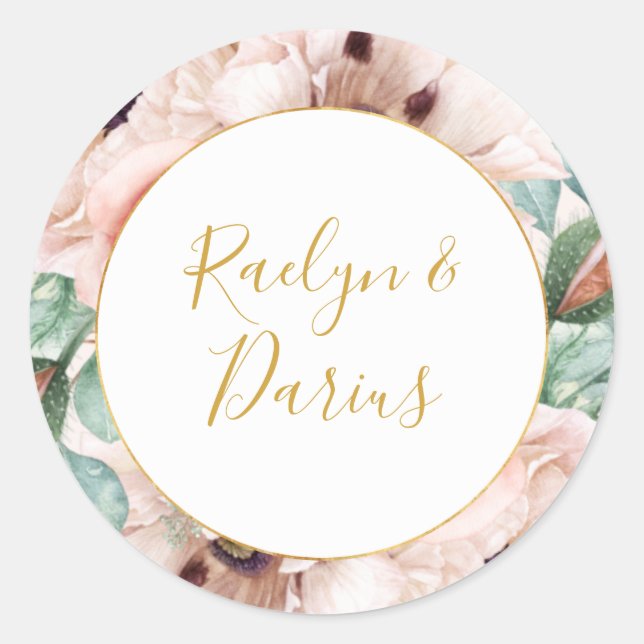 Blush Floral Garden Pastel Wedding Envelope Seals (Front)