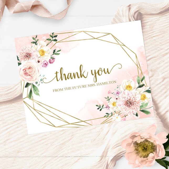 Blush Floral Geometric Bridal Shower Thank You Postcard (Creator Uploaded)