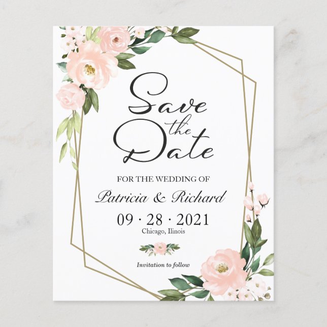 Blush Floral Geometric Budget Save The Date (Front)