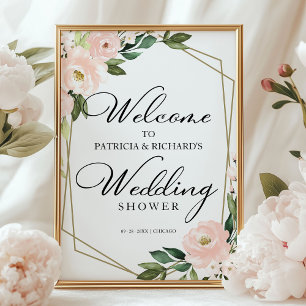 Blush Floral Geometric Wedding Shower Welcome Sign