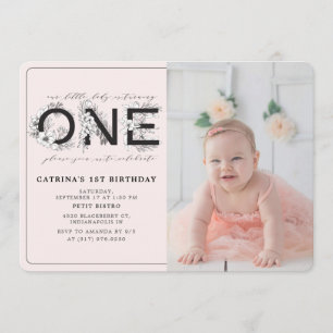 Blush Floral Girl 1st Birthday Photo Invitation