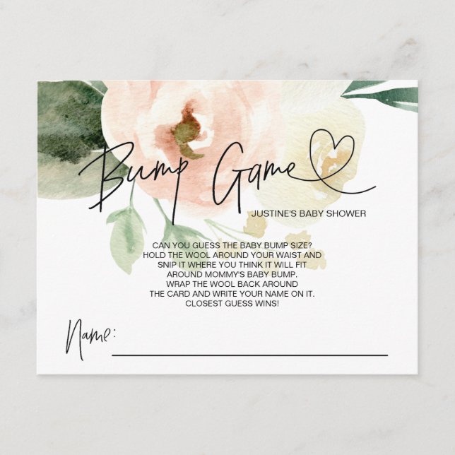 Blush Floral Girl Baby Shower Game Bump Guess Enclosure Card (Front)