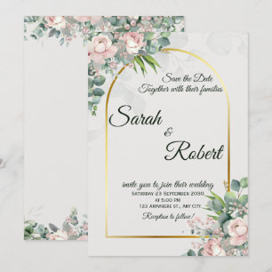 Blush Floral Gold Arch Wedding Invitation