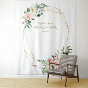 Blush Floral Gold Bridal Showers Photo Booth Prop Tapestry