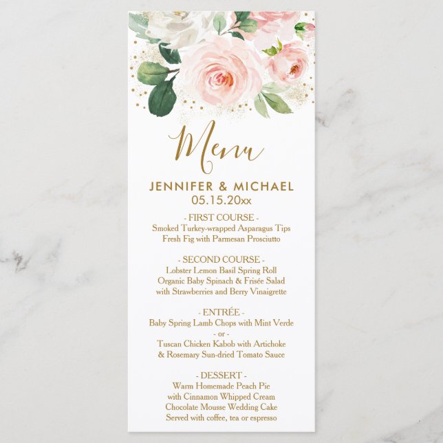 Blush Floral & Gold Dust Wedding Menu (Front)