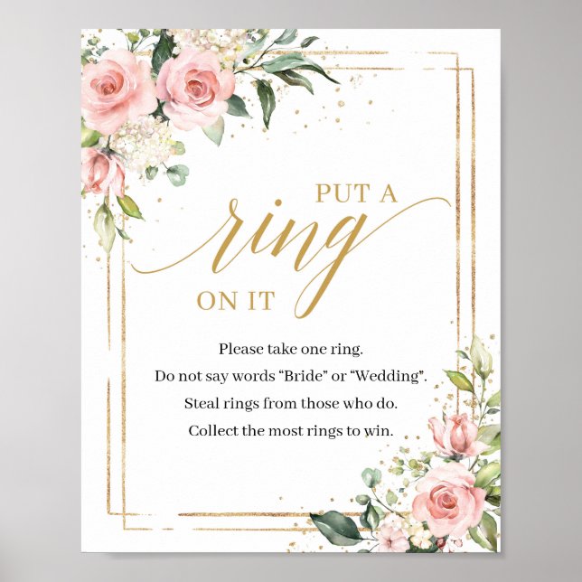 Blush floral gold frame put a ring on it sign game (Front)