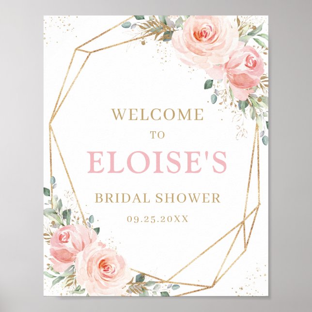 Blush Floral Gold Geometric Bridal Shower Welcome Poster (Front)