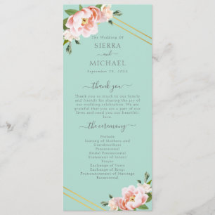 Blush Floral Gold Geometric Mint Green Wedding Programme