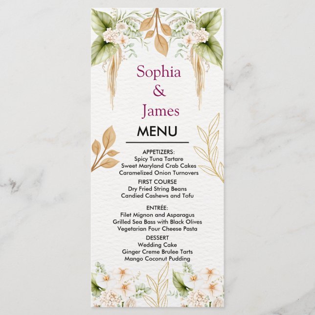 Blush Floral Gold Geometric wedding Menu (Front)