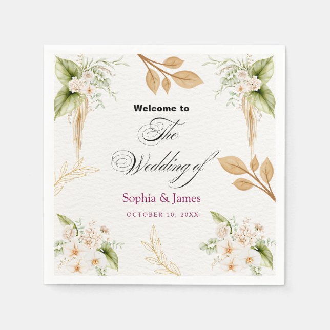 Blush Floral Gold Geometric wedding Napkin (Front)