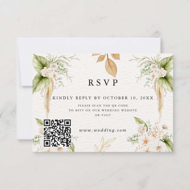 Blush Floral Gold Geometric wedding RSVP Card (Front)