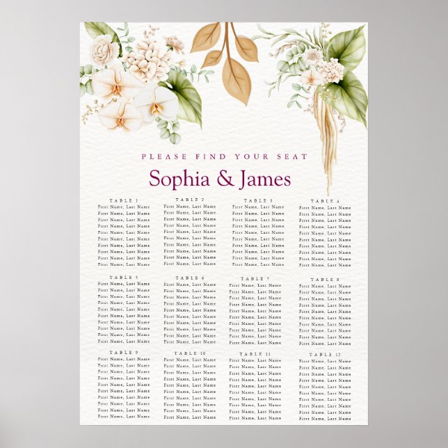 Blush Floral Gold Geometric wedding seating chart  (Front)