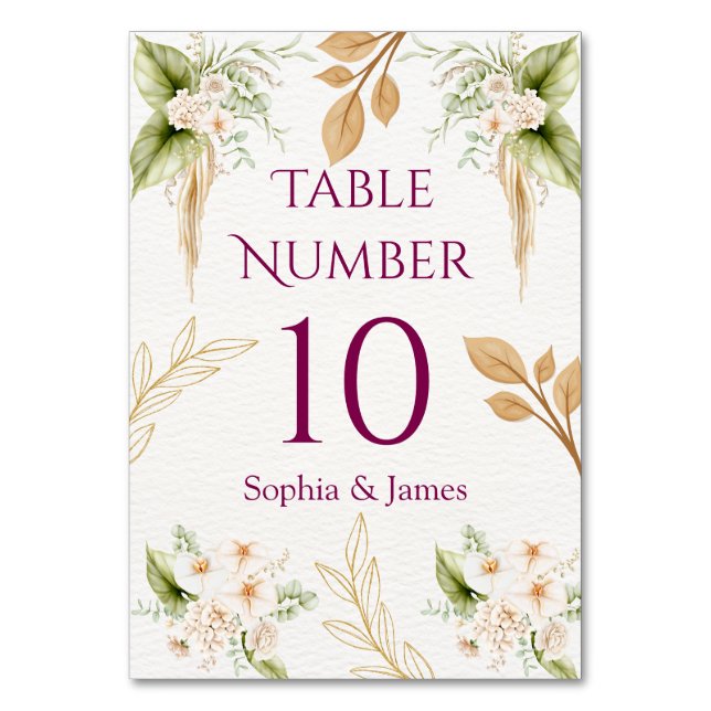 Blush Floral Gold Geometric wedding Table Number (Front)