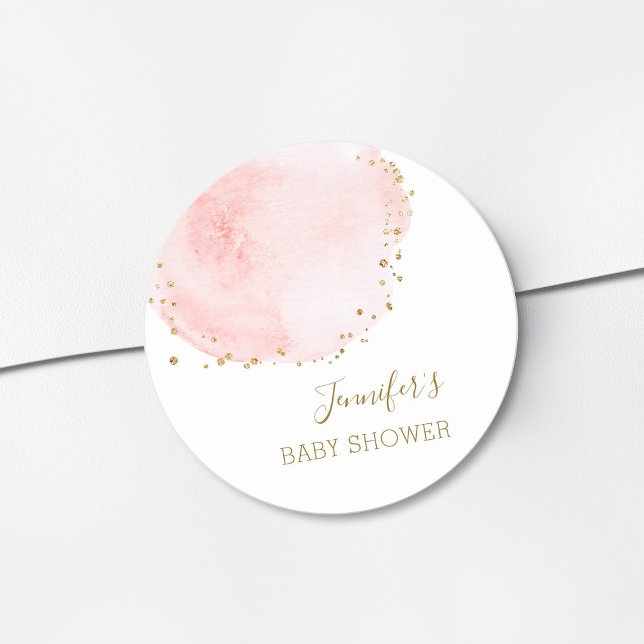 Blush Floral Gold Glitter Dots Baby Shower Classic Round Sticker (Creator Uploaded)