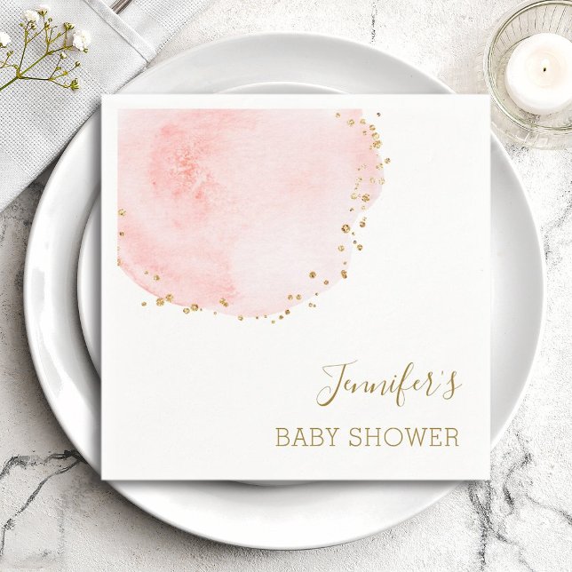Blush Floral Gold Glitter Dots Baby Shower Napkin (Creator Uploaded)