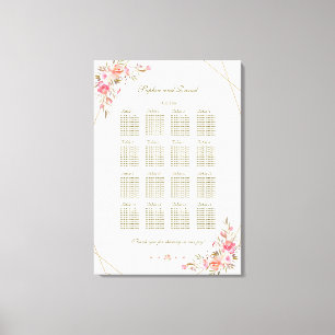 Blush Floral Gold Glitter Frame Seating Chart Canvas Print