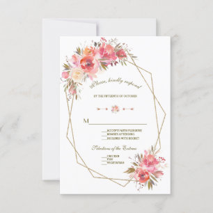 Blush Floral Gold Glitter Frame Wedding RSVP