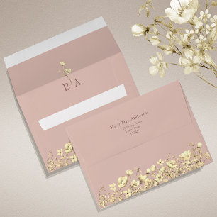 Blush Floral Gold Wedding Envelope