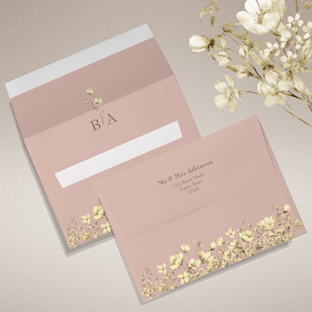 Blush Floral Gold Wedding Envelope (Creator Uploaded)