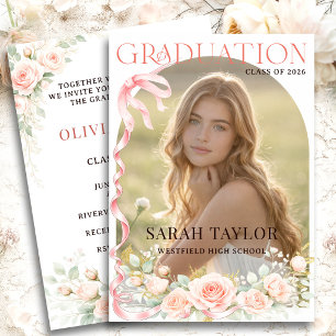 Blush Floral Graduation Photo Personalized Invitation