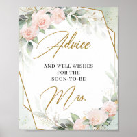 Blush floral greenery Advice for the bride sign