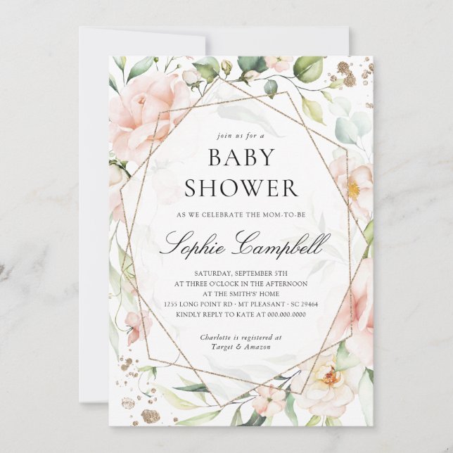 Blush Floral Greenery Girl Rustic Baby Shower Invitation (Front)