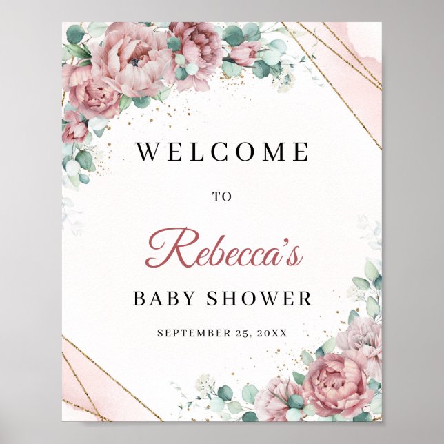 Blush floral greenery gold Baby Shower Welcome  Poster (Front)