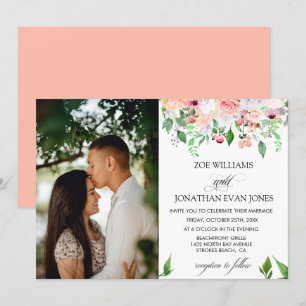 Blush Floral Greenery Personalised Photo Wedding Invitation