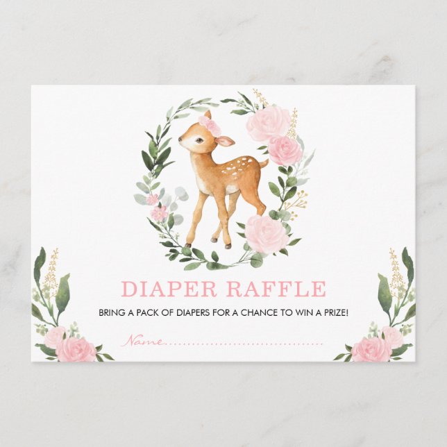 Blush Floral Greenery Woodland Deer Diaper Raffle Enclosure Card (Front)