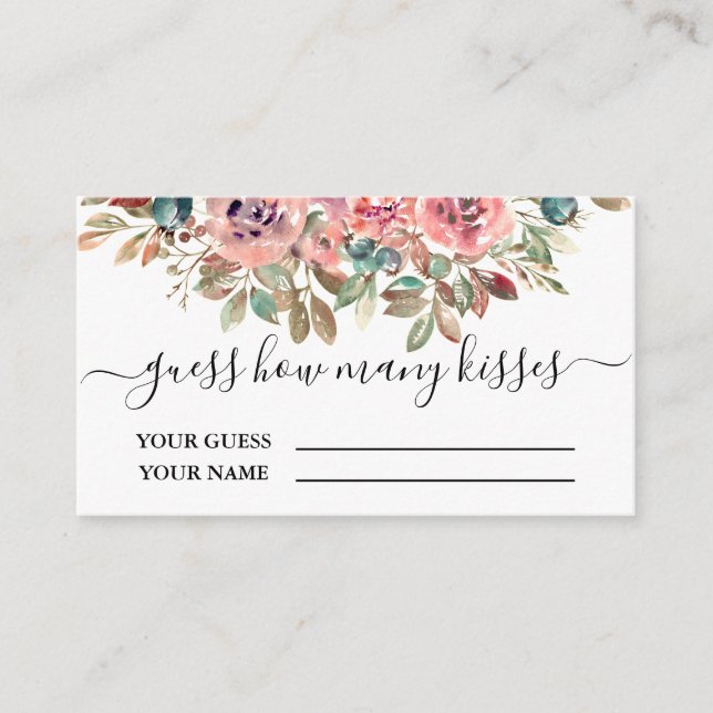 Blush floral guess how many kisses bridal game enclosure card (Front)