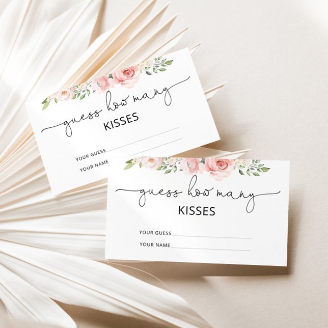 Blush floral guess how many kisses bridal game enclosure card (Creator Uploaded)