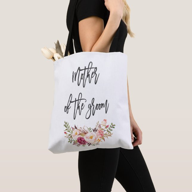 Blush Floral Handwriting Mother of the Groom Tote Bag (Close Up)
