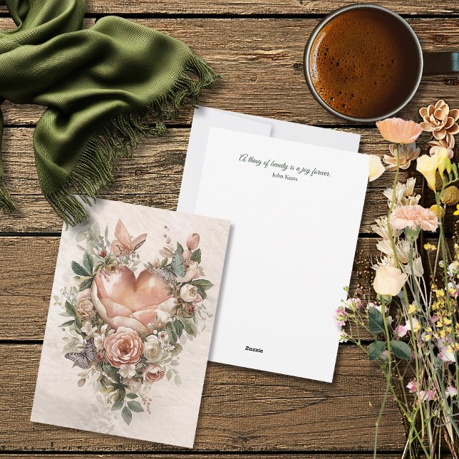 Blush Floral Heart Butterflies and Soft Botanicals Holiday Card (Creator Uploaded)