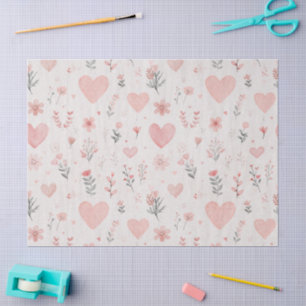 Blush Floral Heart Pattern Tissue Paper