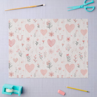 Blush Floral Heart Pattern Tissue Paper