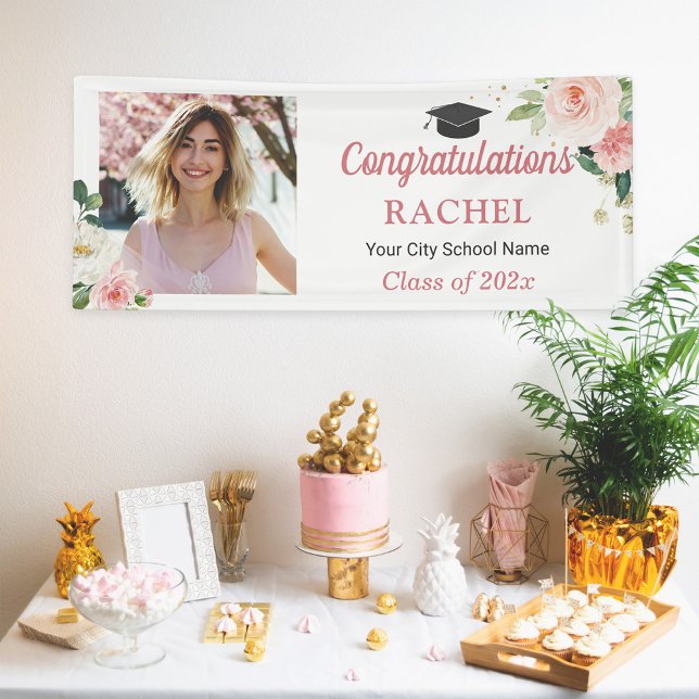 Blush Floral High School Graduate Photo Graduation Banner (Creator Uploaded)