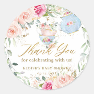 Blush Floral High Tea Party Baby Bridal Birthday Classic Round Sticker