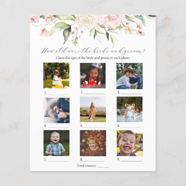 Blush Floral How Old Were They Bridal Shower Game  (Front)