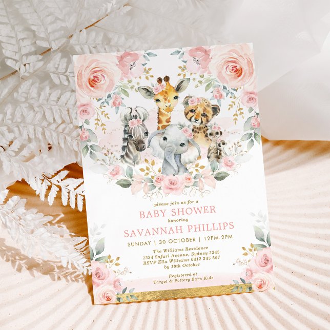 Blush Floral Jungle Safari Animals Baby Shower Invitation (Creator Uploaded)