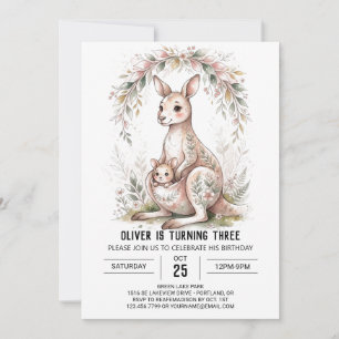 Blush Floral Kangaroo Birthday Invitation