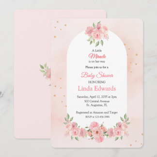 Blush Floral Little Miracle Baby Shower  Invitation