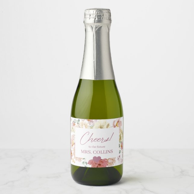 Blush Floral Mini Champagne Bottle Label (Front)