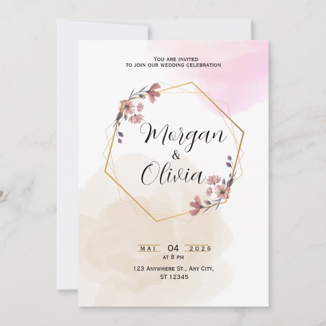 Blush Floral Minimalist Modern Invite (Front)