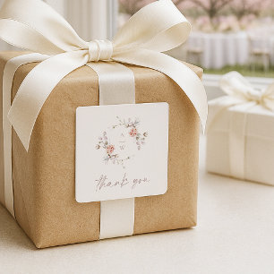 Blush Floral Monogram “Thank You” Wedding Square Sticker