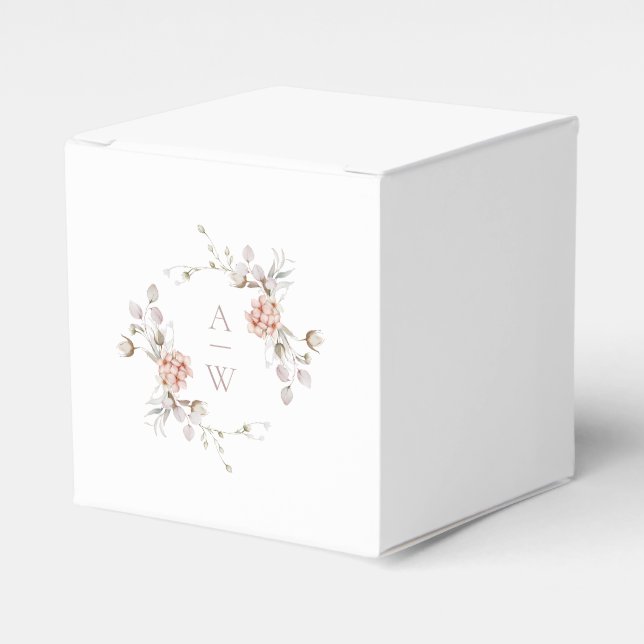 Blush Floral Monogram Wedding Favor Box (Front Side)