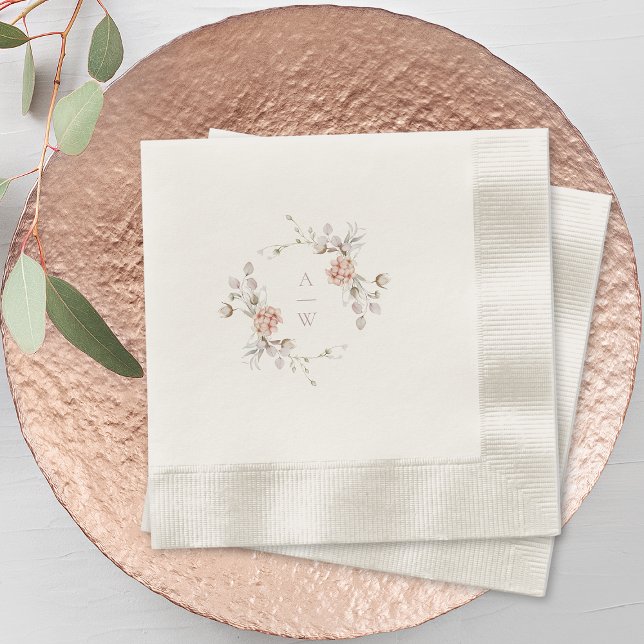 Blush Floral Monogram Wedding Napkins (Creator Uploaded)